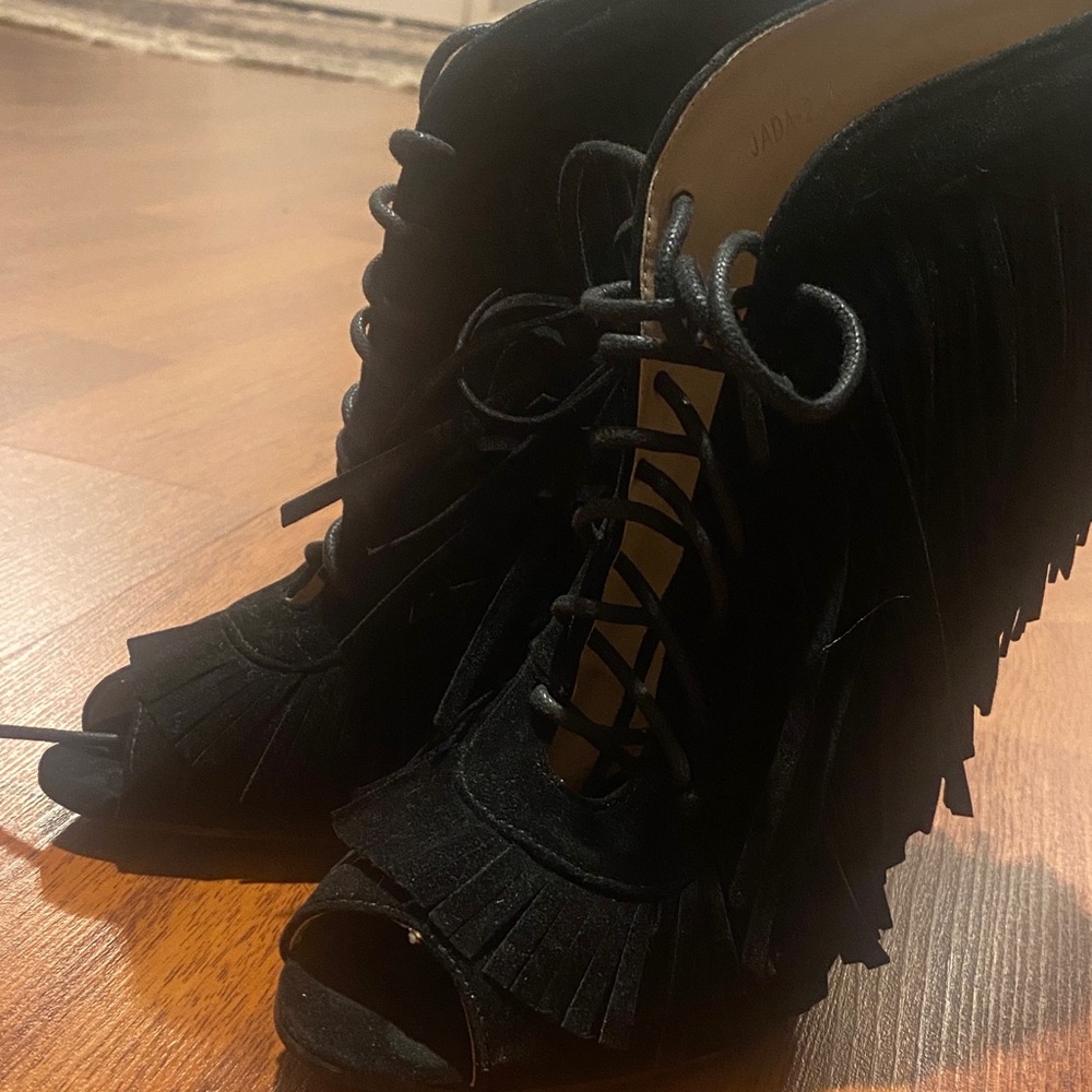 Public Desire Black Fringe Lace-Up Boots Suede